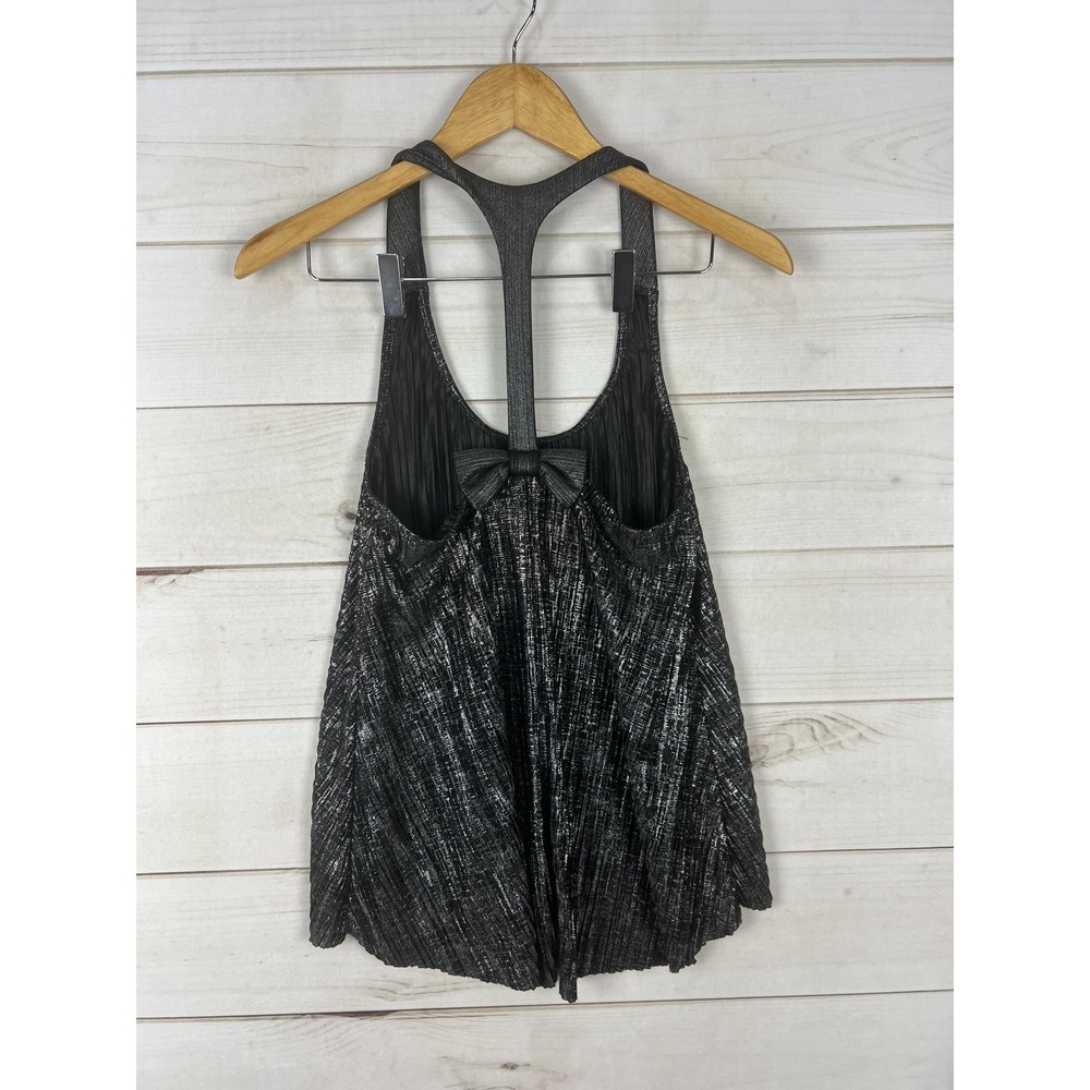 Weavers Tank Top Womens Small Black Metallic Pleated Racerback Bow Party Hi Low - Picture 2 of 5